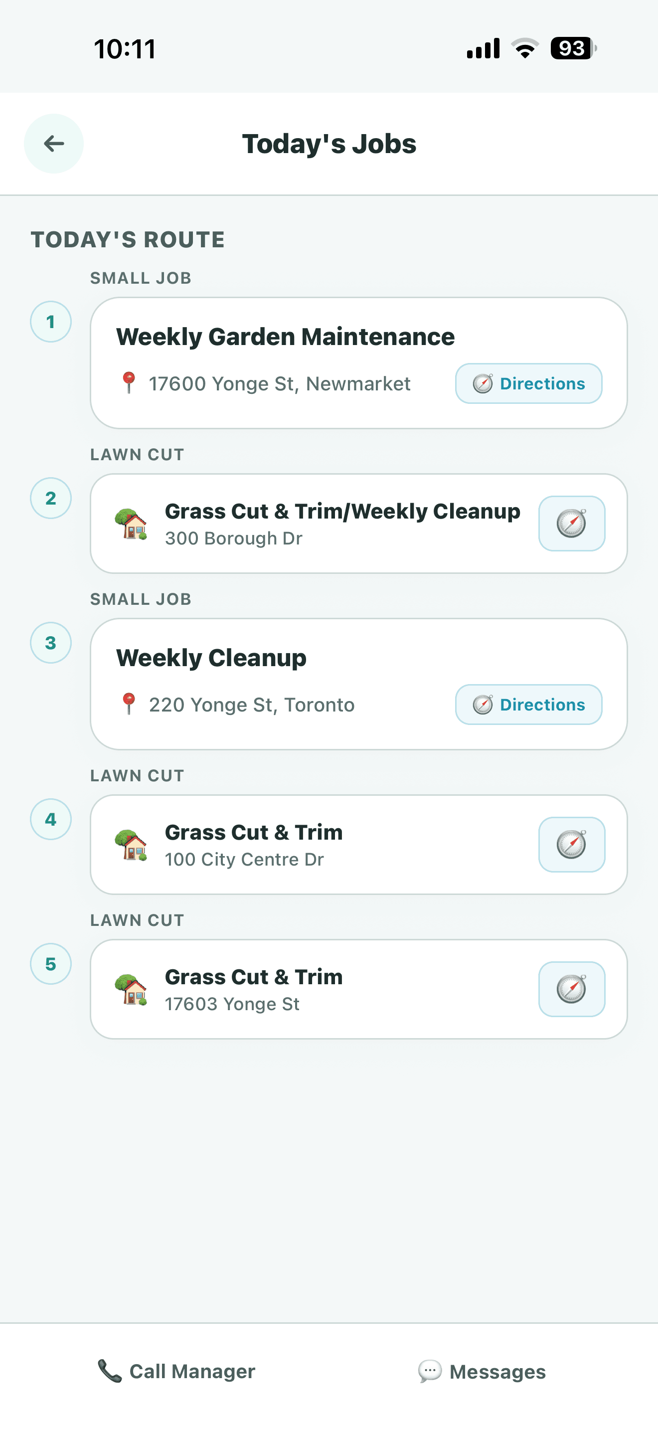 Crewscape mobile app — a crew member's assigned jobs and route for today